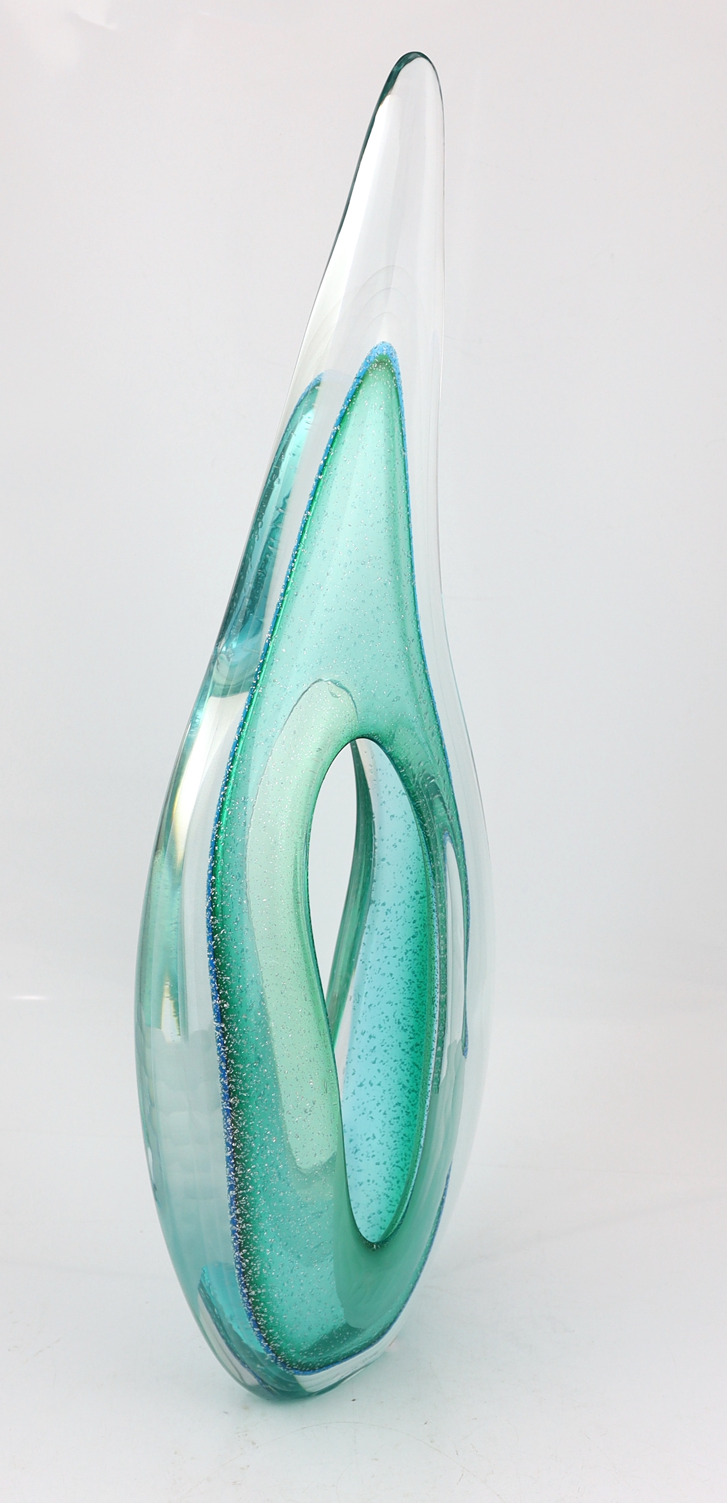 A tall Murano turquoise ‘’eye of a needle’’ glass sculpture